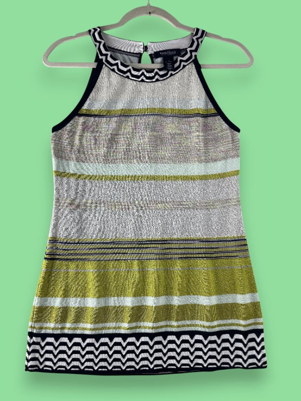 WhiteHouse/BlackMarket Sparkly Striped Bodycon High Neck‎ Halter Mini/Tunic S